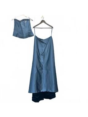 LAZARO Pewter Silver Acetate Shiny Strapless Two-Piece Formal Dress Size 16/XL